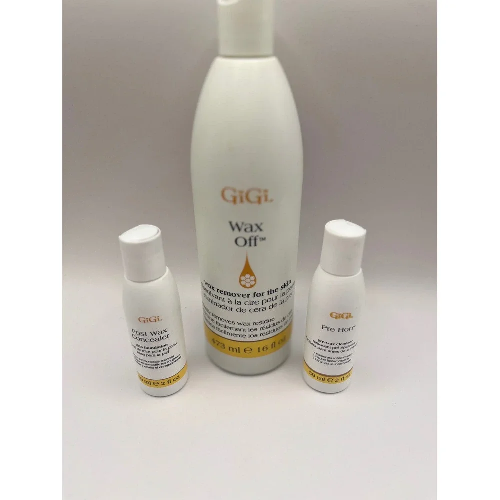 GiGi Wax Off Remover 16oz Pre Hon 2oz and Post Wax Concealer 2oz Set
